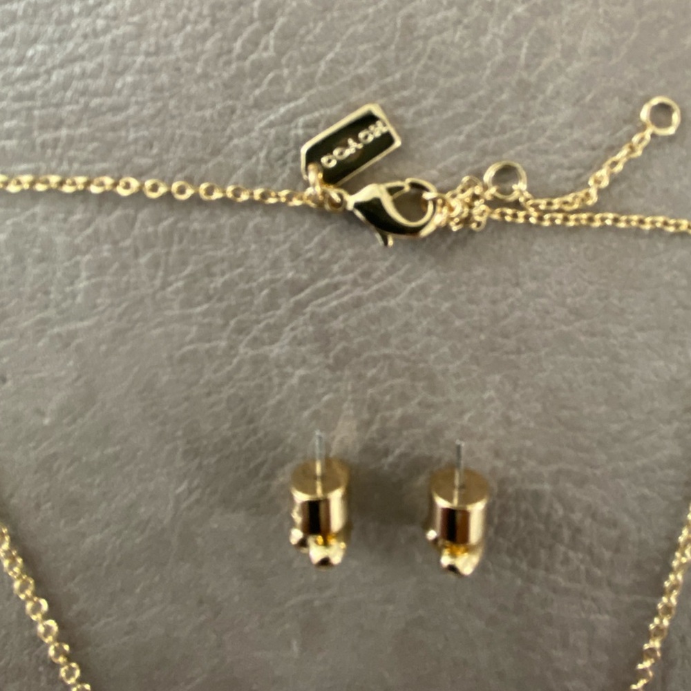 COACH Gold Pave HEART NECKLACE & EARRINGS JEWELRY SET NWOT - Picture 8 of 8